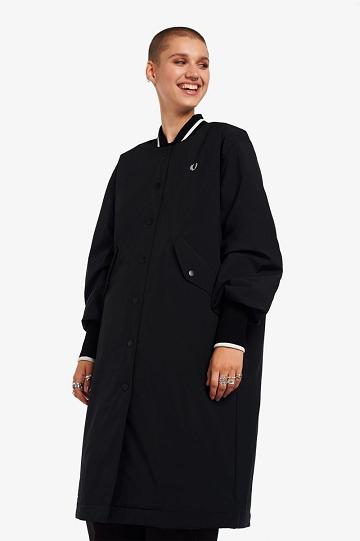 Fred Perry Pehmustettu Longline Bomber Naisten Takki Mustat | FI 1140ZUTG